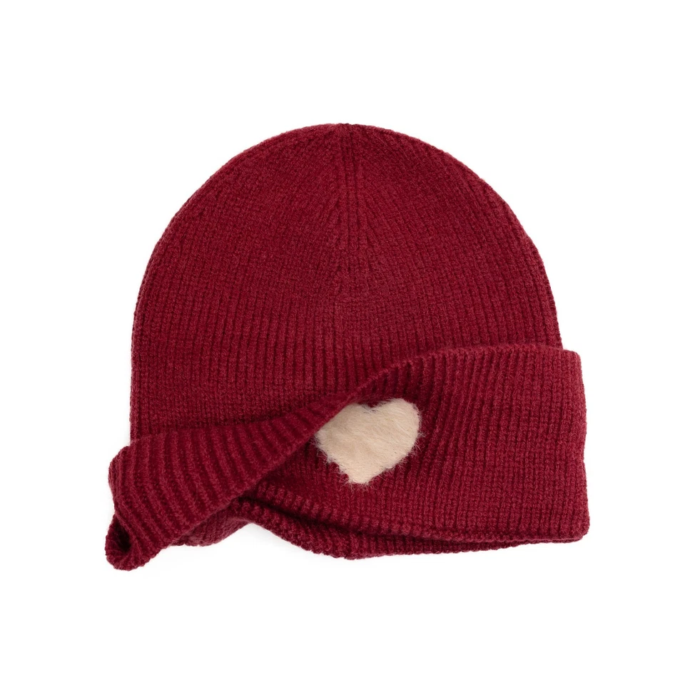 Ladies Winter Ribbed Heart Knitted Hat Fashion Warm Soft Beanie Cap - Image 3 of 3