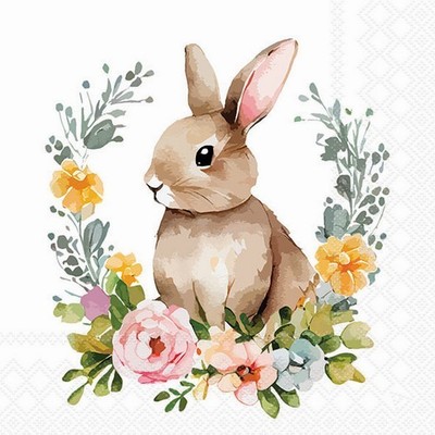 20 Servietten Cute Easter Rabbit Hase Blumenkranz Ostern Garten Natur 33x33cm