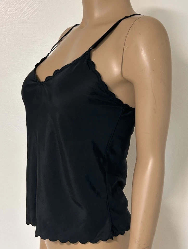 Barbizon 黑色扇贝边缘吊带背心小号可调节复古 — 第 2/4 张图片