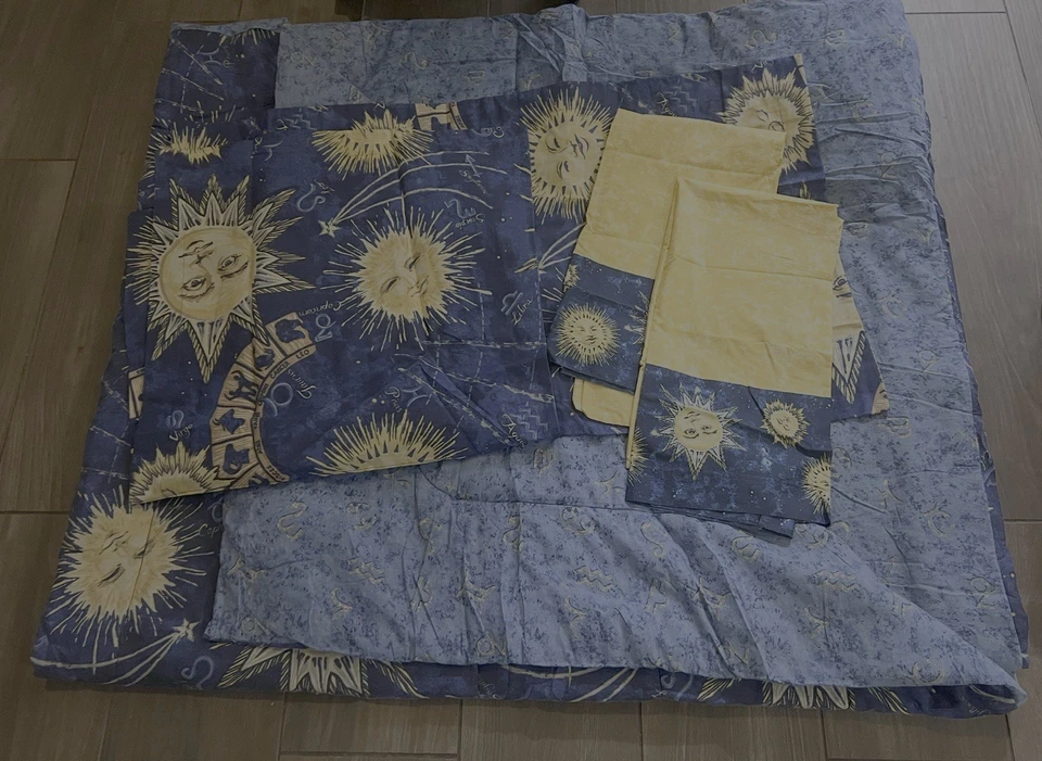 Auténtico juego de cama vintage Whimsigoth Celestial Sun Zodiac tamaño king 8 piezas Foto 3 de 4