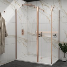 Brushed Bronze Walk In Shower Enclosure and Tray with Flipper Panel 8mm Glass