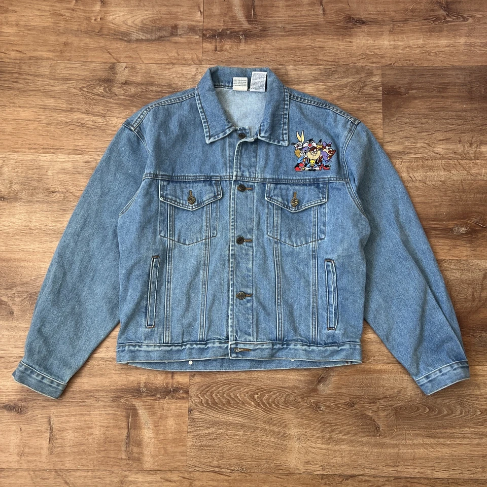 Jaqueta jeans vintage WB 90s Looney Tunes bordada média com estampa nas costas 1997 G - Imagem 2 de 4