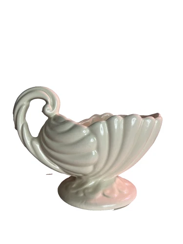 VINTAGE MCM HAEGER PLANTER SEA SHELL CORNUCOPIA PEDESTAL WHITE POTTERY USA