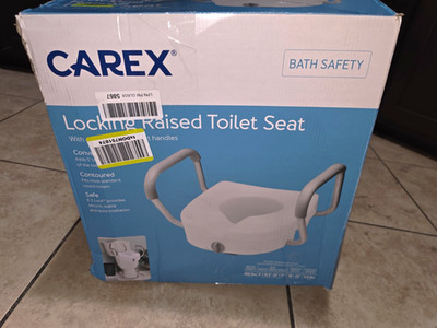 Carex E-Z Lock Locking Raised Toilet Seat w/ Armrests, 300 lb ADA White/Gray