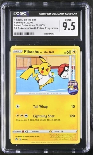 CGC 9.5 PIKACHU ON THE BALL 001 FUTSAL COLLECTION POKEMON MINT +