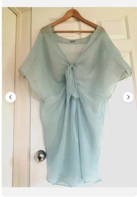 JIGSAW  Aqua Blue Silk Cotton Crinkle Kaftan Beach Dress Pool Cover Up vgc 12/14 - Image 1 of 4
