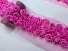 PINK 3 Row Rose Trimming - Rosette Flower Lace Trim - Bridal Net Tulle - by M