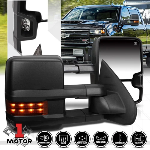 [Pair] Power+Heated LED Signal Extendable Towing Side Mirror for 07-14 Silverado