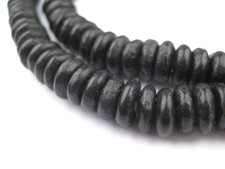 Opaque Black Rondelle Recycled Glass Beads 10mm Ghana African Sea Glass Disk