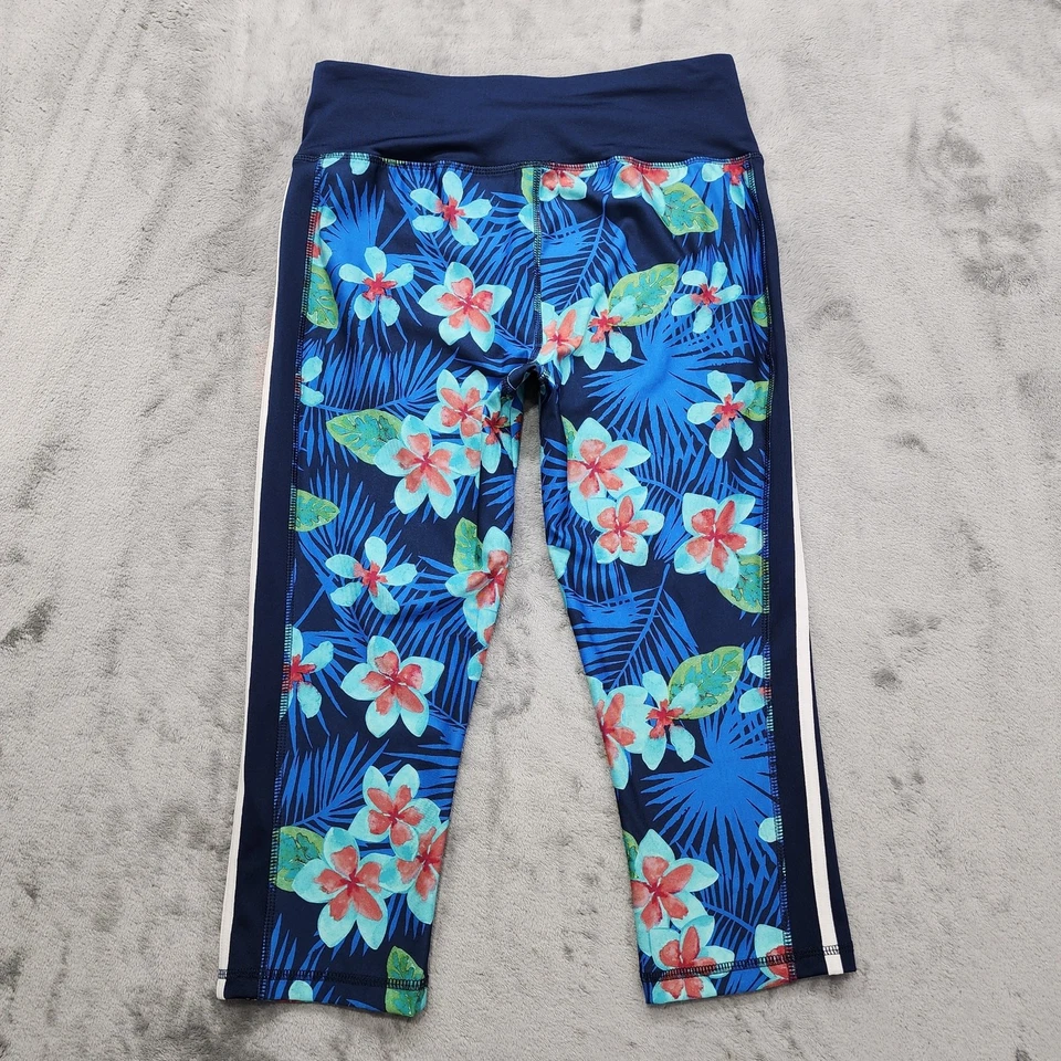Leggings Athletic Works Mujer M Azul Tropical Floral Recortado Capri Entrenamiento Yoga Foto 2 de 4