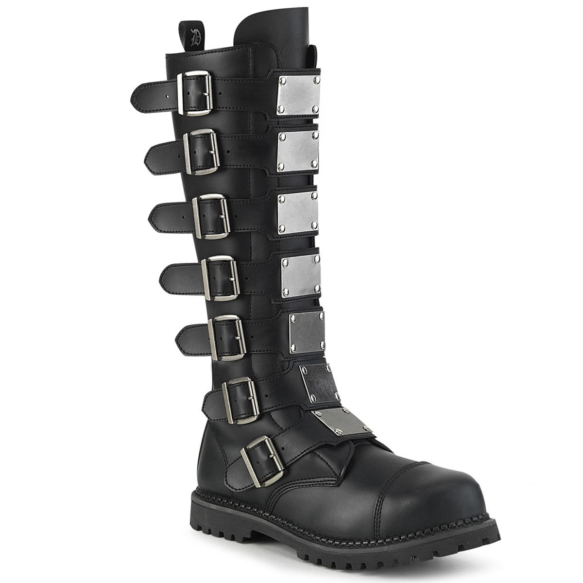 Vintage Mens Demonia Black Leather Steel Toed Shoes Size 10 Vintage Demonia Canvas Leather Steel Toe Combat Knee Boots Sz 10 main image 3