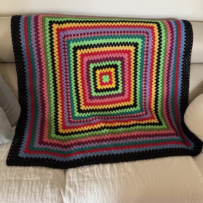Handmade Crochet Granny Square Throw Blanket 40x40 Colorful Boho Vintage Style