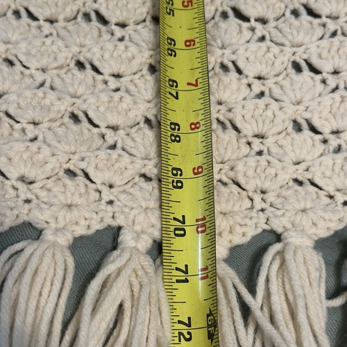Manta afgana vintage crochet beige flecos 70”x46” lana? Palomitas de maíz 3D pesadas - Imagen 12 de 13