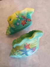 Pair ~ Handcrafted Porcelain Resin  Conch Shells 4" X 2"