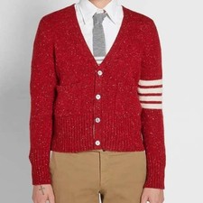 Thom Browne Classic Donegal Cardigan Cropped 100 Wool  Red  SZ L/XL