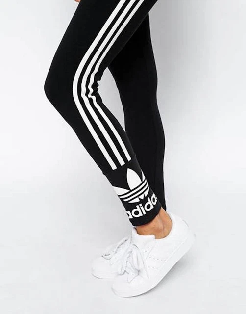 ADIDAS WOMENS 3 STRIPES LEGGINGS BOTTOMS SIDE LOGO RUNNING PANT BLACK10,12,14,16 - Image 2 of 3