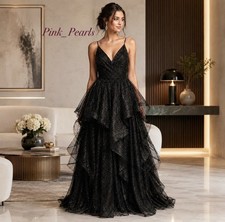 Black Sparkle Layered Tulle Dress Prom/party/evening Gown; Size: 10 Brand New 
