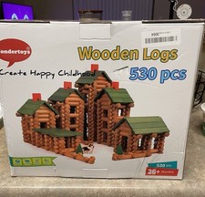 Wondertoys 530 Pcs Wooden Logs Toys for Kids Build Different Cabin Shapes
