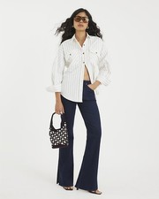 River Island Womens Flared Jeans Indigo High Rise Denim Trousers Pants Bottoms