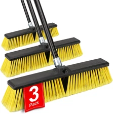 18 Inches Push Broom Outdoor- Heavy Duty Broom with 63" Long Handle for Deck Dri