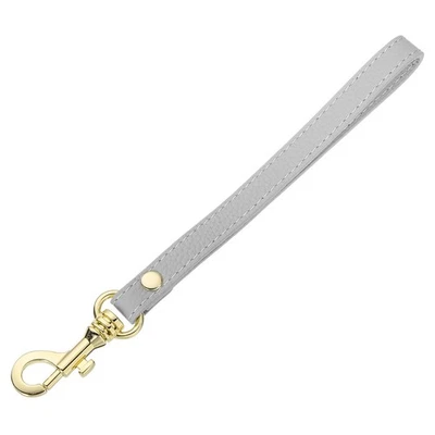 Lanière en cuir pour sac, porte-clés (cuir gris clair, fermoir doré) - Photo 1/4