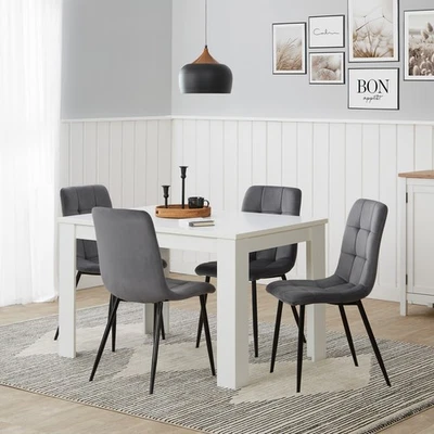 Esstisch mit 4 Stühlen Holz massiv Stühle Grau Tisch 120x80 Weiß Set Homestyle4u - Bild 1 von 4