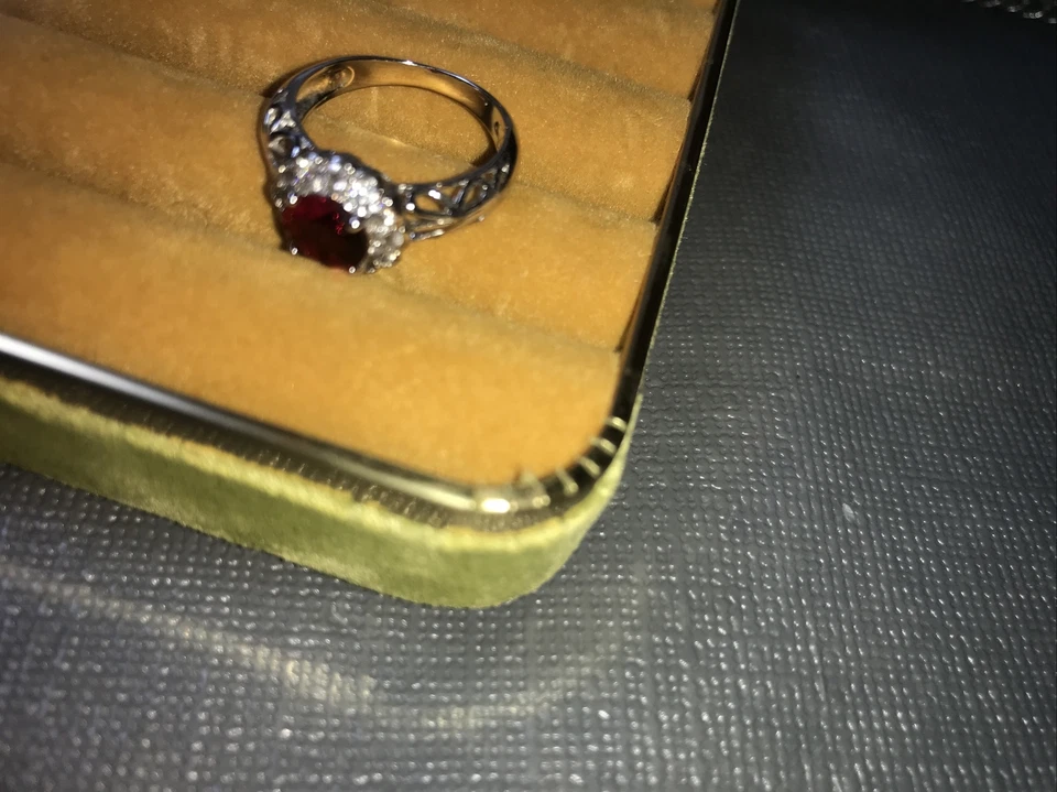ANILLO RBP RUBY LAB CREADO CHAPADO EN RODIO TALLA 7 Banda Filigrana Foto 4 de 4