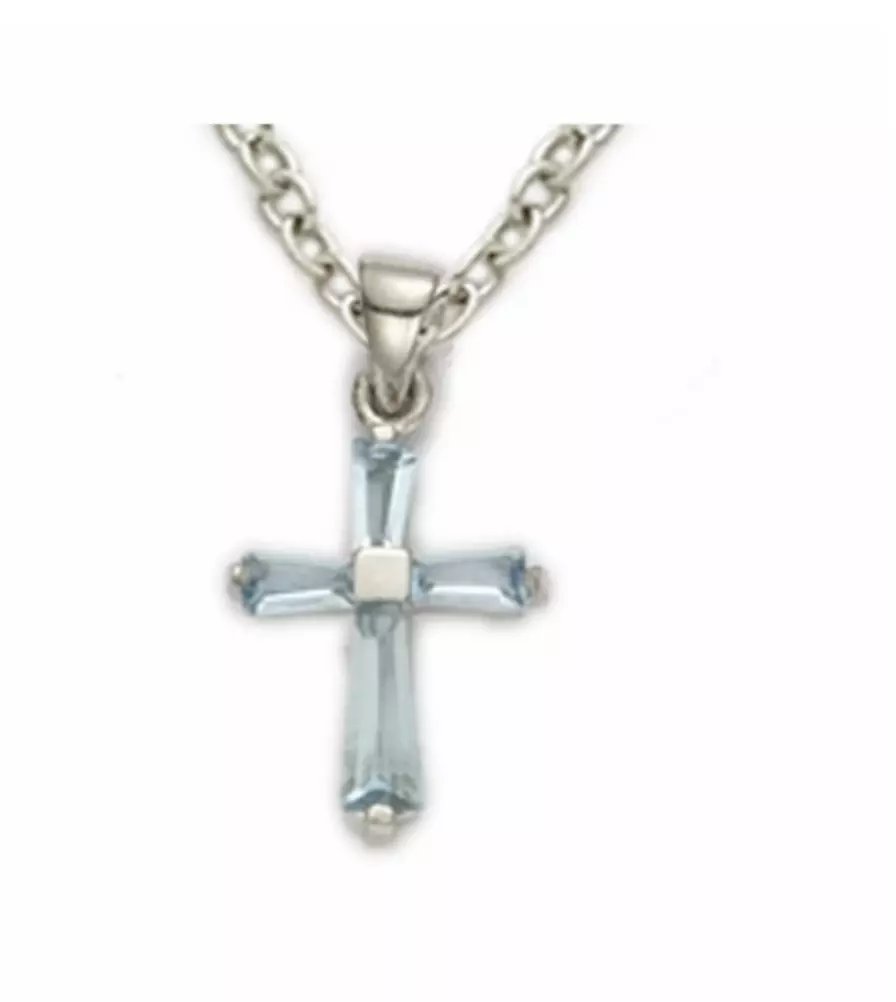 Cross necklace with aquamarine birthstone deals