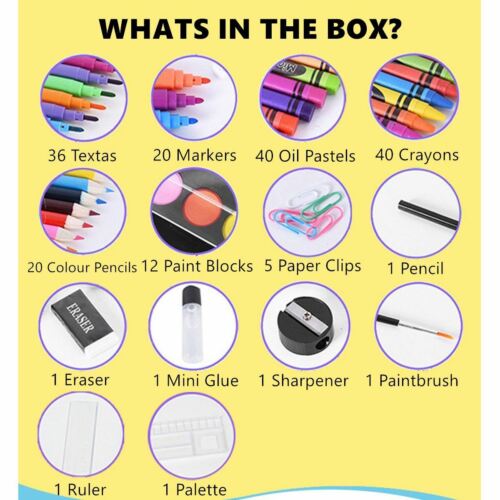 180PCS Kids Complete Art Set Box Case Paints Drawing Colour Pencils Pastels - Picture 7 of 8