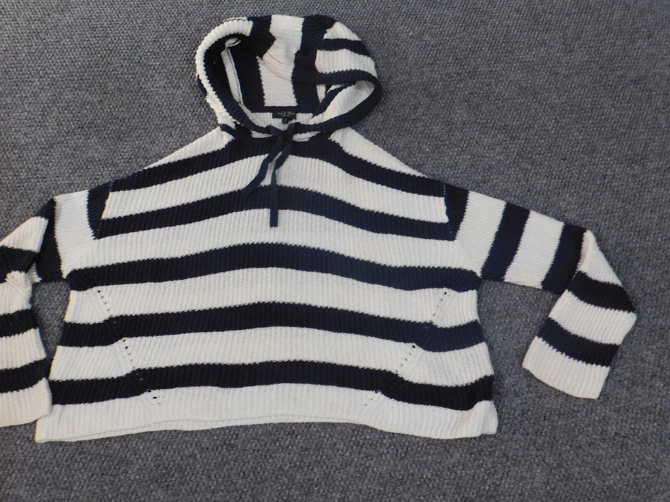 Rag and Bone Mujer Pequeño Suéter Blanco Rayas Sudadera con Capucha Tejido Jersey Azul Nylon Foto 2 de 4