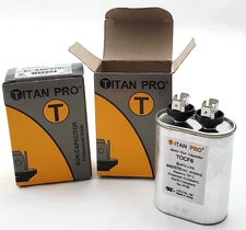 Lot of 2 Titan Pro TOCF6 Motor Run Capacitors 6MFD Oval 370/440 VAC