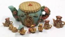 Miniature Tea Set with Cute Bears and Bees and Hives plus a larger tea pot 9 pcs