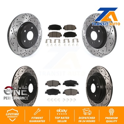 Front Rear Coated Drilled Slot Disc Brake Rotor & Ceramic Pad Kit For Honda CR-V
