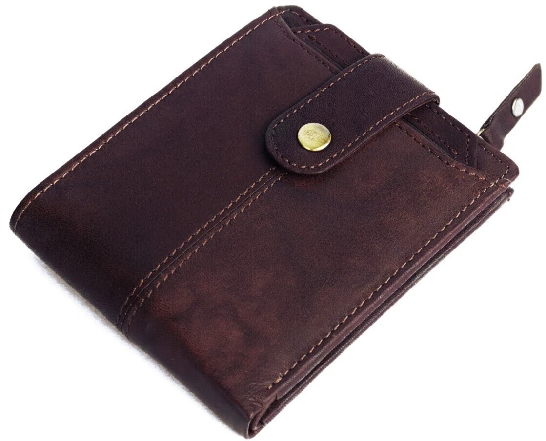 Men s Brown DD NAPPA Leather Bifold RFID Blocking Button Lock Men s Slim Wallet