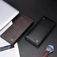 Mens Business Bifold Wallet Long Clutch Leather Purse RFID Blocking Card Holder