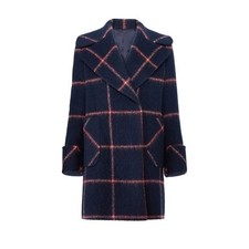 Kendall & Kylie Oversized Navy Blue Large Plaid Wool Mid Length Jacket Size Xs