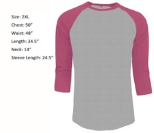 3/4 Sleeve Plain T-Shirt Baseball Raglan Jersey Sports Men's Tee Gray Pink 2XL