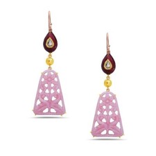 30.78ct Pink Carved Opal Drop Dangle Earrings 18k Rose Gold