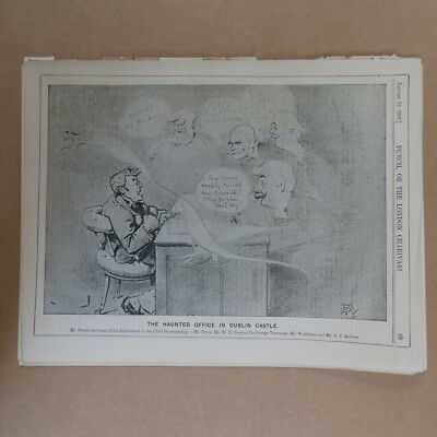 7x10'' punch cartoon 1907 THE HAUNTED OFFICE IN DUBLIN CASTLE augustine birrell