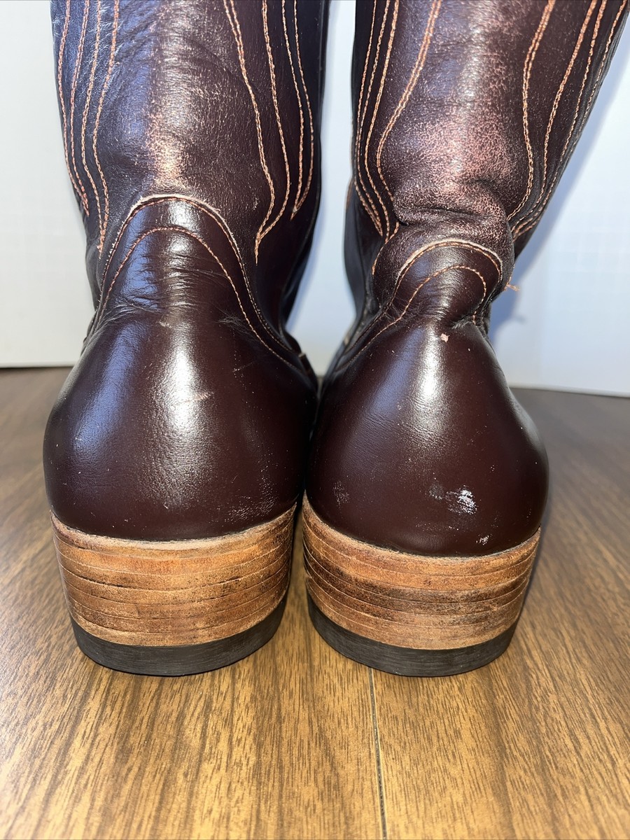 Vintage Seiberling Brown Leather Cowboy Boots Men display picture 3