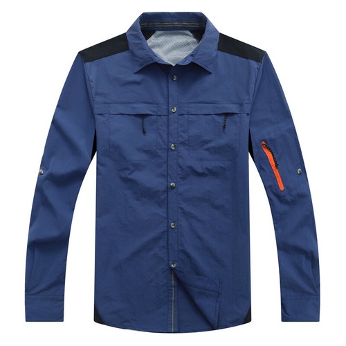 Mens Quick Dry Long Sleeve Roll Tap Shirt Splice Tops Hiking Outdoor Walking - Picture 4 of 13