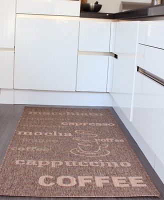 Teppich Sisal Optik Mais Braun Mit Schriftzug Espresso Cappuccino
