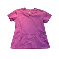 Wonder Flex Scrub Top Womens Small Pink V-neck Short Sleeve