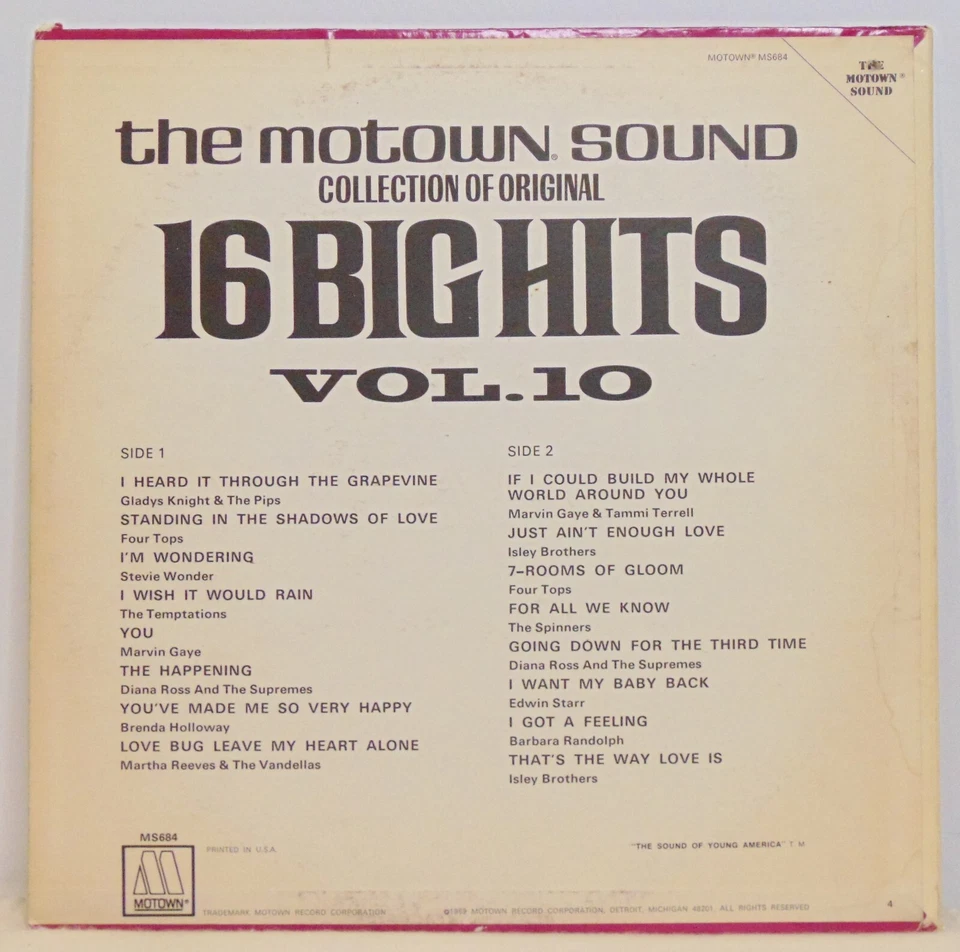 The Motown Sound - 16 Big Hits Vol. 10 - 1969 Motown MS684 R&B/Soul Vinyl LP VG+ - Image 4 of 4