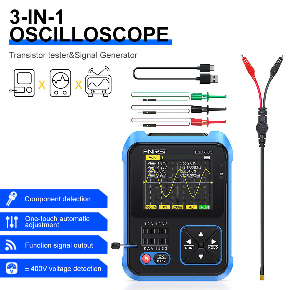 3 In 1 Handheld Digital Oscilloscope 2&period;4" Display Transistor Tester with Probe&period;