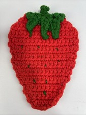 Crochet Strawberry Pot Holder Red Green Trivet Kitchen Vintage 1980  s Handmade
