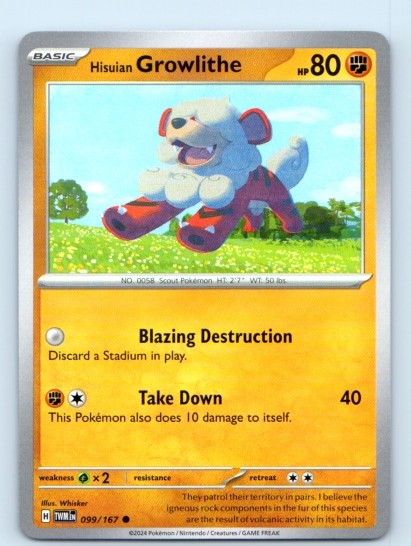 Hisuian Growlithe 099/167 ~ Common English Near Mint