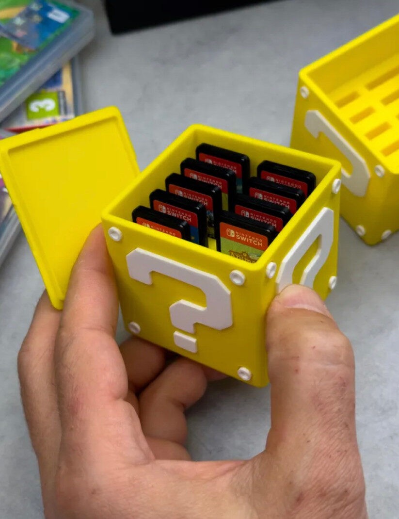 ⭐ Caja de cartuchos caja interrogante de Mario Bros ✅ Merchandising de juegos