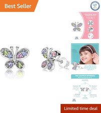 Vibrant Butterfly Crystal Earrings for Girls - Perfect Birthday Gift