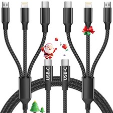 "2-Pack 4FT 3-in-1 Multi USB C Charging Cable Braided for Phones Devices"